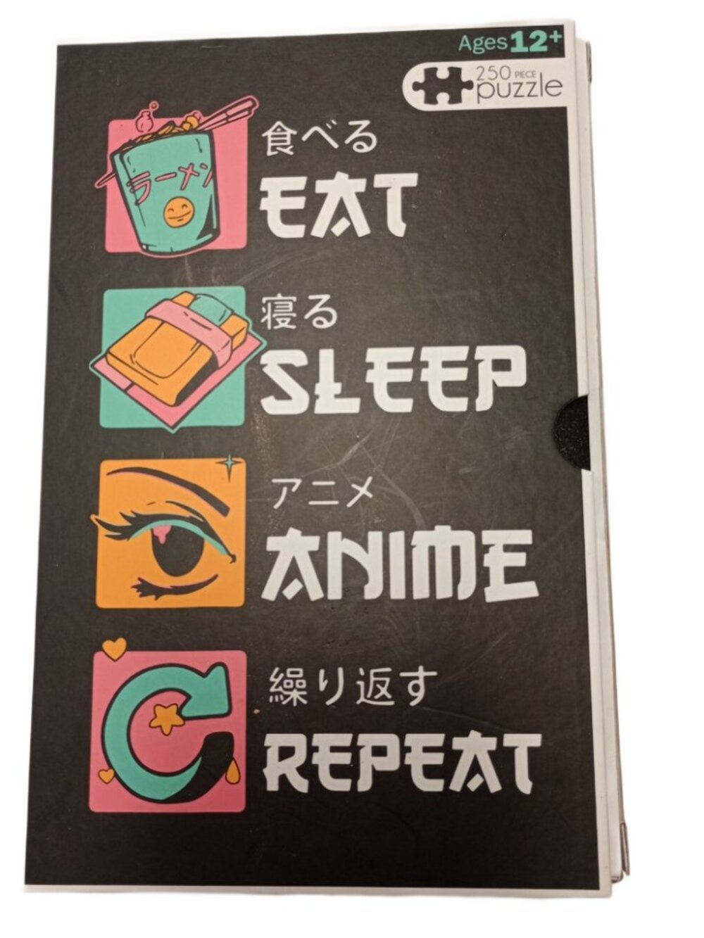 EAT, SLEEP, ANIME, REPEAT 250-Piece Puzzle – Ages 12+ New with Scuff Marks
